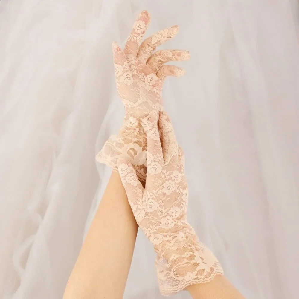 Women Beige Gloves Short Bridal Wedding Party Opera Fashion Halloween Cosplay